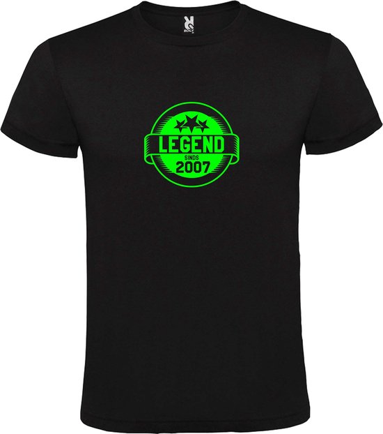 Zwart T-Shirt met “Legend sinds 2007 “ Afbeelding Neon Groen Size XS