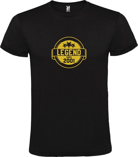 Zwart T-Shirt met “Legend sinds 2001 “ Afbeelding Goud Size XS