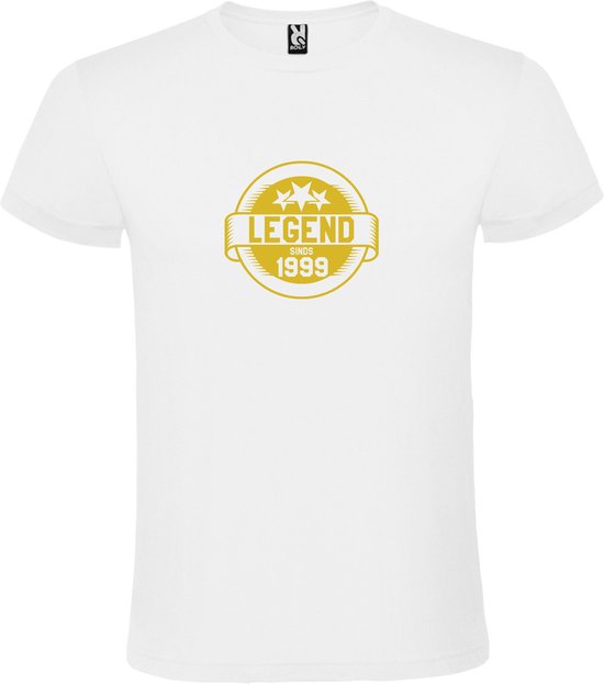 Wit T-Shirt met “Legend sinds 1999 “ Afbeelding Goud Size XL