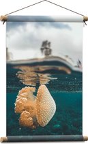 WallClassics - Affiche textile - Méduse de couleur beige dans l'océan bleu - 40x60 cm Photo sur textile