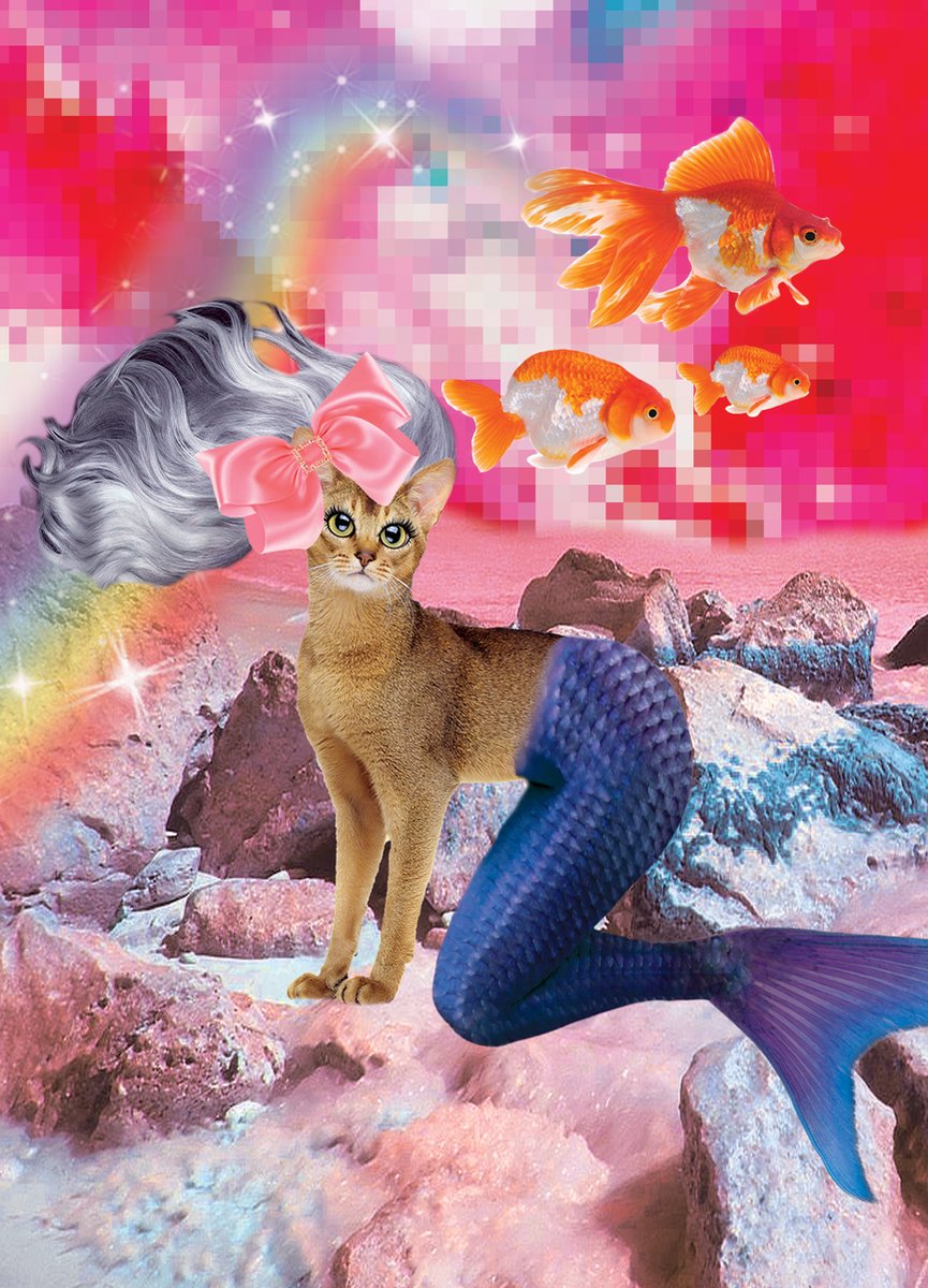 Kunstboer Wens kaart catmermaid - poes zeemeermin