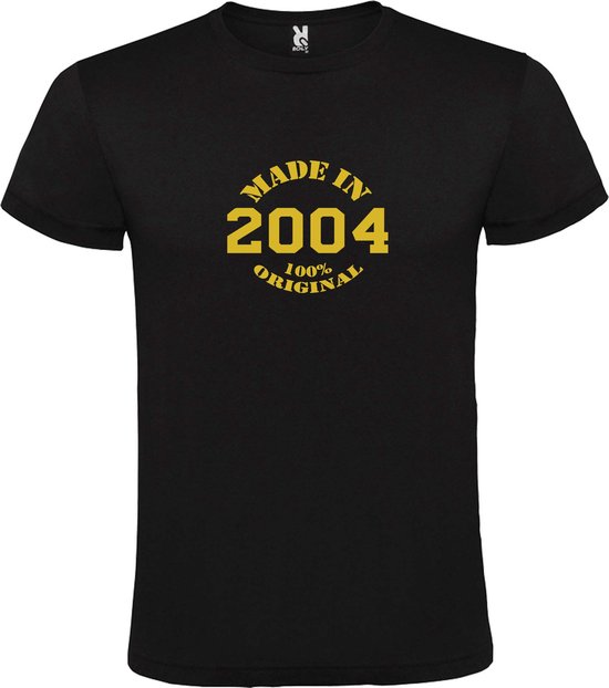 Zwart T-Shirt met “Made in 2004 / 100% Original “ Afbeelding Goud Size XXXXXL