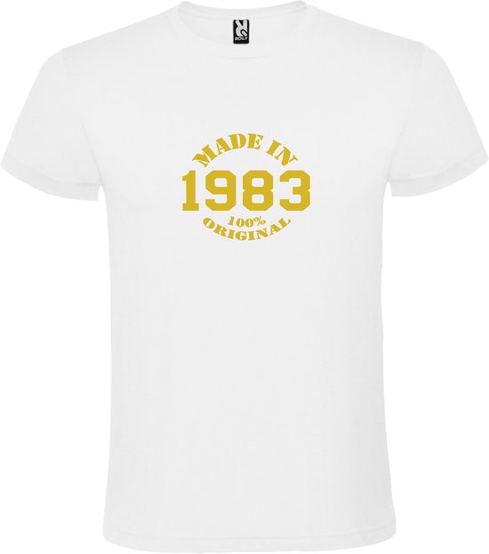 T-Shirt Wit avec Image « Made in 1983 / 100% Original » Or Goud XXXL