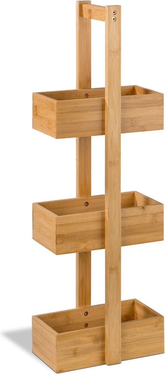 SMIBUY Badkamer boven het toilet opbergkast, 2-deurs bamboe kast organizer, vrijstaand ruimtebesparend toiletrek met verstelbare binnenplank en open plank (zwart
