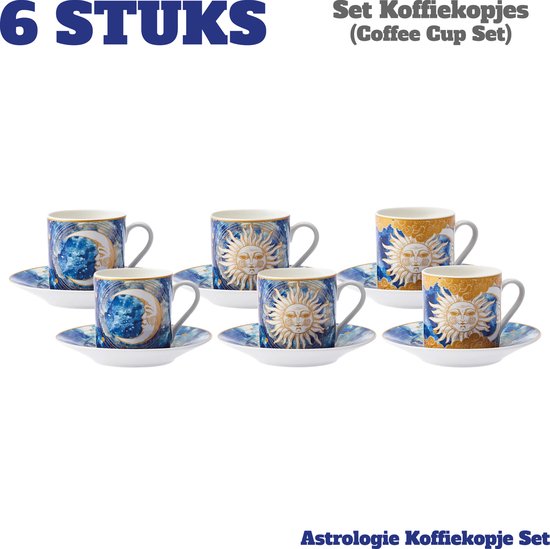 Karaca - Astrologisch Coffee Cup Set voor 6 - Romantische koffieliefhebbers - Espresso Mokken Set - Espresso mok - Turkse Koffie - Valentijn Cadeau - Gift box