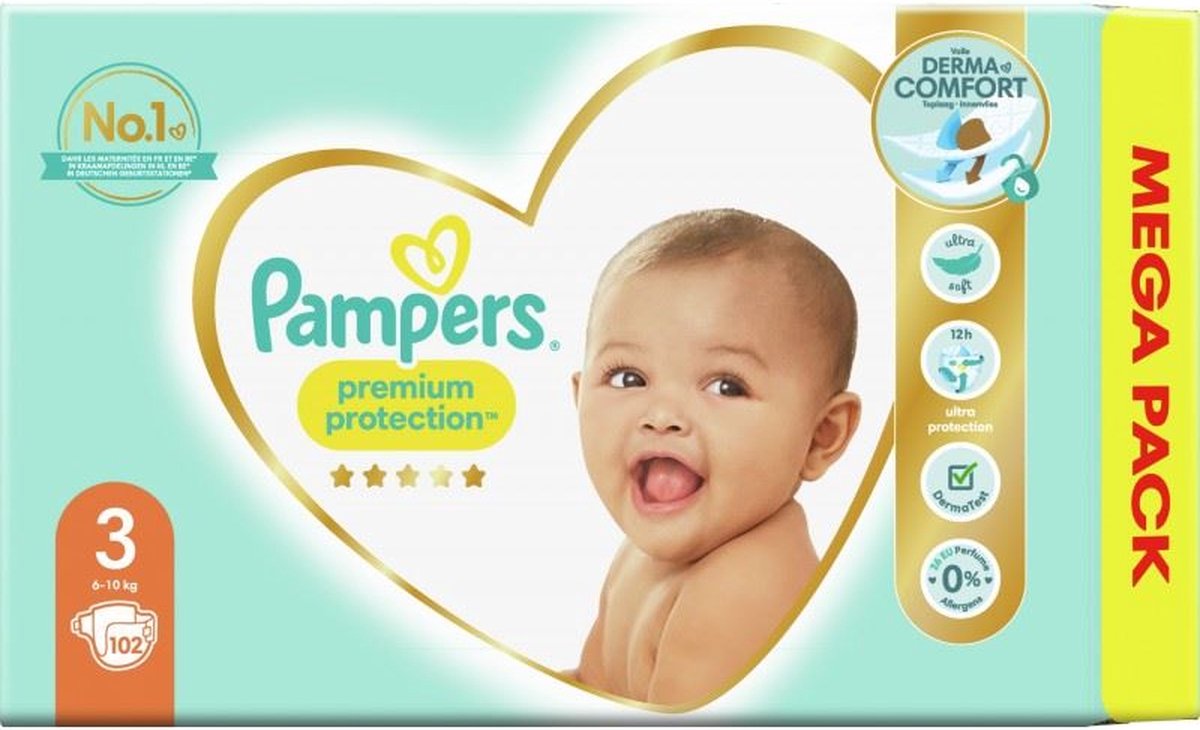 Pampers Premium Protection luiers - Maat 3 (6-10kg) - 102 stuks - Voordeelverpakking