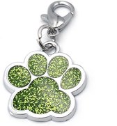 Sleutelhanger of halsbandhanger 25x25 mm met hondenpootje licht groen glitter met karabijnslotje
