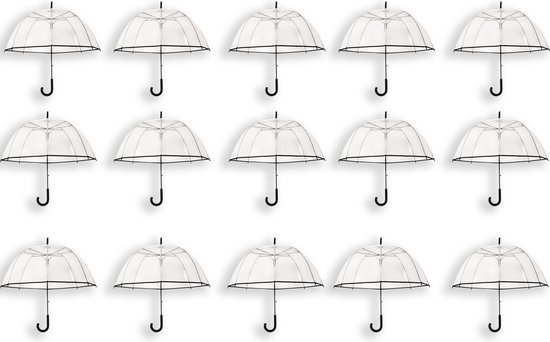 15 Stuks Transparante koepelparaplu 85 cm - doorzichtige paraplu - trouwparaplu - bruidsparaplu - stijlvol - plastic - automatisch - trouwen - bruiloft - trendy - fashionable