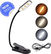 XEMM® Leeslampje voor boek - met klem - voor in bed - Bedlampje - USB oplaadbaar - 3 lichtstanden - Zwart - Flexibele nek