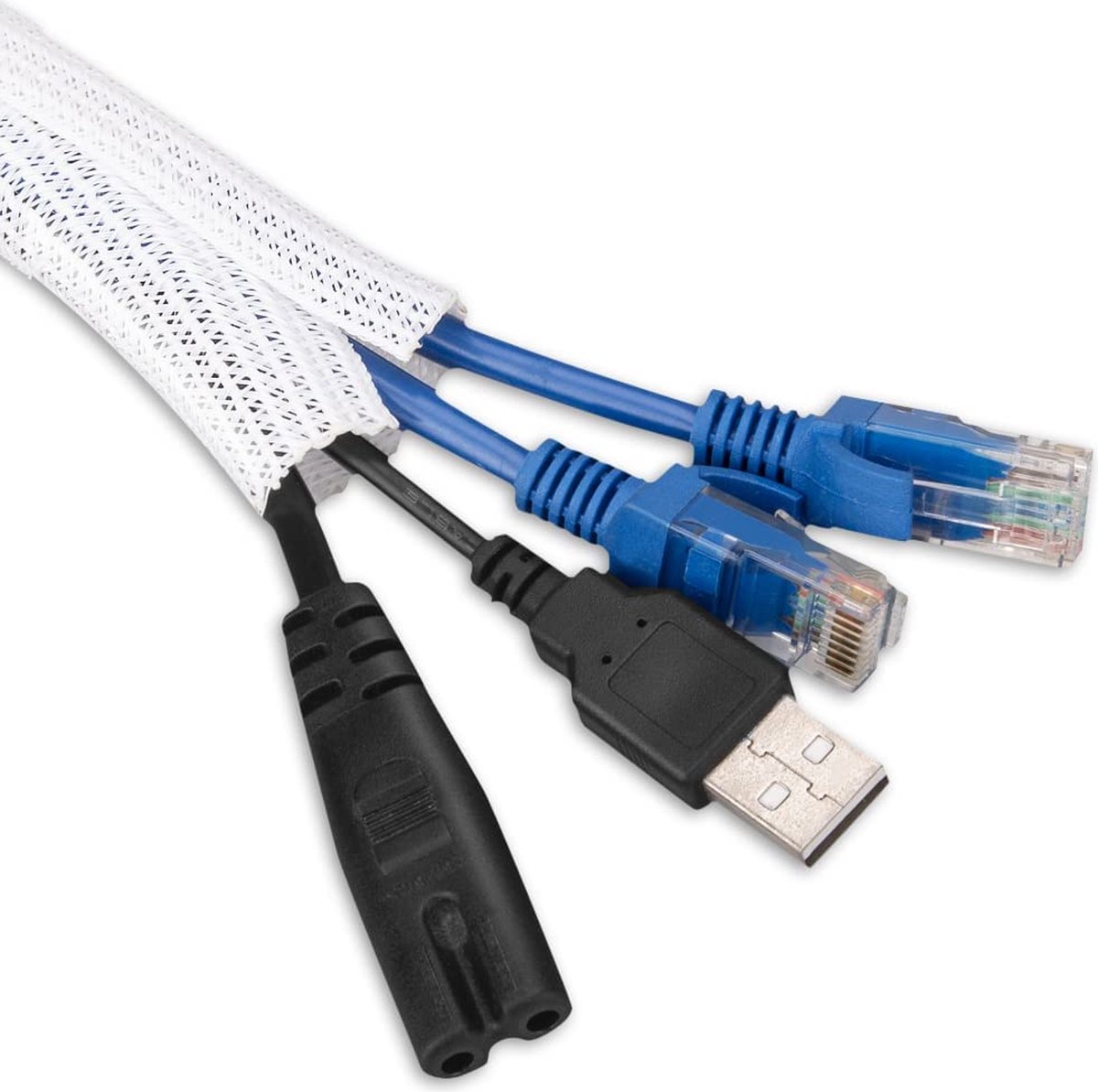 RESKO - Kabelgoot - Zelfsluitende kabelslang - Geweven kabel - Opmaat te knippen - Flexibel 2m - Diameter 16-24mm - Verstoppen in het bureau - Tv, vloer