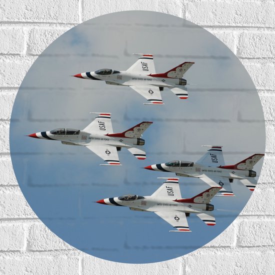 WallClassics - Muursticker Cirkel - Vier Vliegende Vliegtuigen uit Amerika - 60x60 cm Foto op Muursticker
