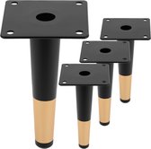 PrimeMatik - Set van 4 rechte meubelpoten met conische vorm en antislipbescherming 15cm zwart en goudkleurig