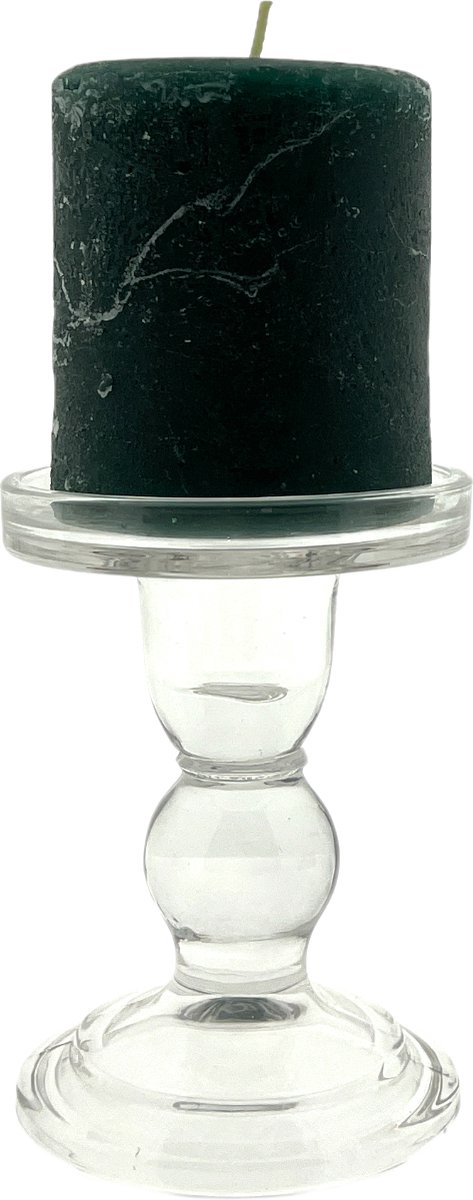 Gusta Glazen Kandelaar met Stomkaars - Zeegroen - 8.5 x 19 cm