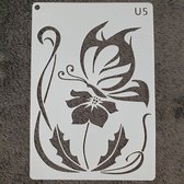 Stencil, Vlinder op bloem, A5, kaarten maken, scrapbooking, sjabloon, knutselen, herbruikbaar