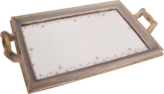 Dutch Style - Decoratief dienblad met spiegel - grijs/goud - 43x25x2,5 cm