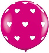 Ballon 90 cm wild berry Bedrukt met wit hartjes Qualatex 2 stukken