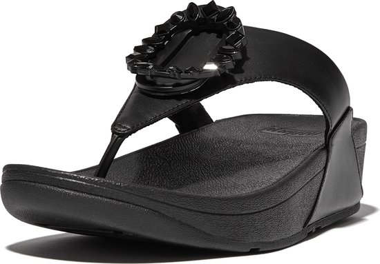 FitFlop Lulu Crystal-Circlet Leather Toe-Post Sandals ZWART - Maat 39 | bol
