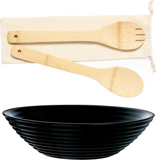 Bamboe serveerschaal | Houten Slakom | Opbergkommen voor sleutels en sieraden | Decor tafelstuk | Starterskommen met natuurlijke look | Hittebestendig | M&W (groot zwart