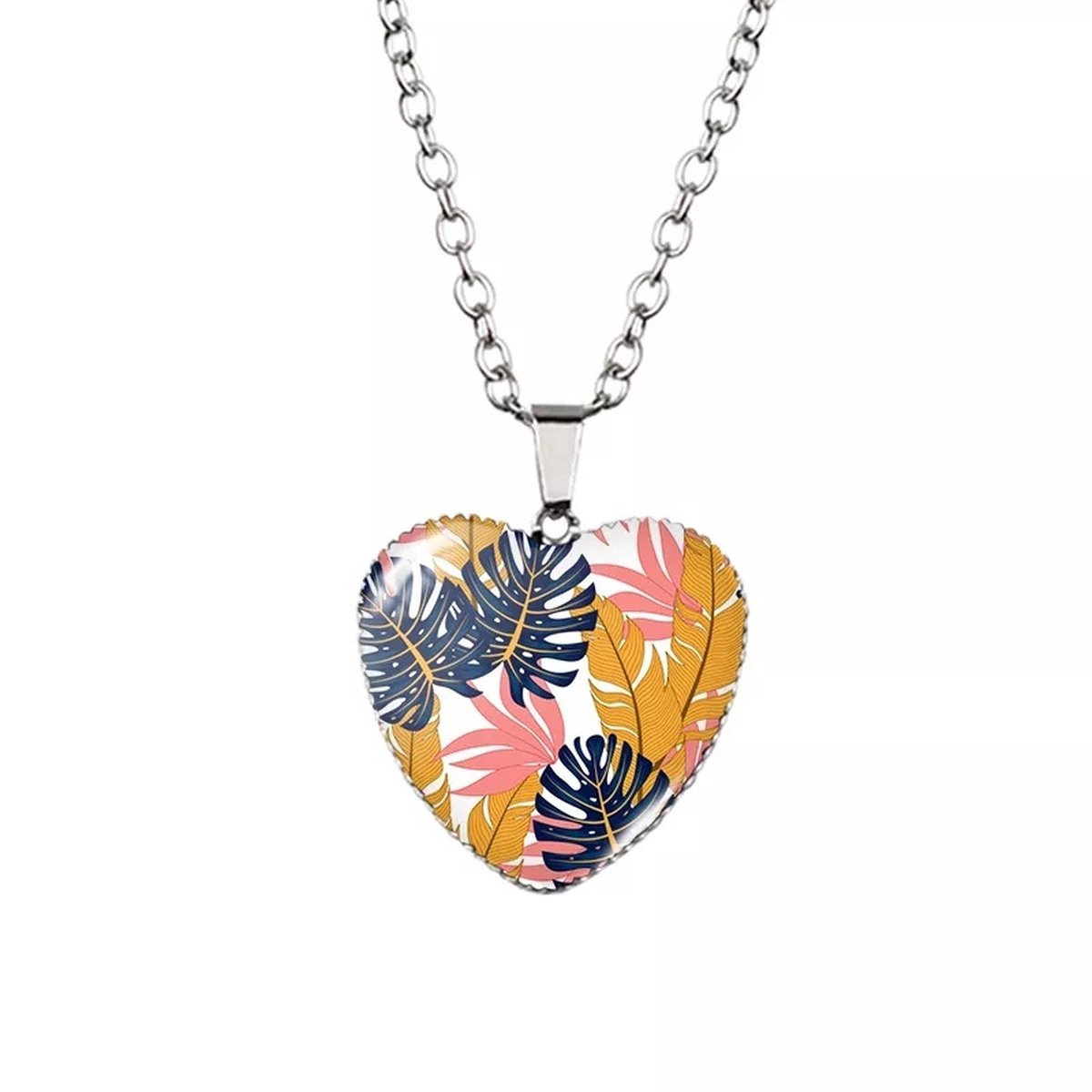 Hartvormige Ketting – Gekleurde Bladprint Sieraden 60 cm | EmmyRovi