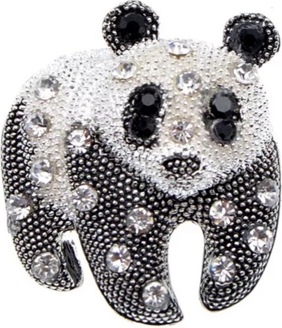 Zelto -Broche -Pandabeer- Zwart - Zilverkleur - Strass