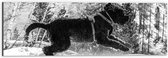 WallClassics - Dibond - Zwarte Hond Springend in de Sneeuw - 60x20 cm Foto op Aluminium (Met Ophangsysteem)