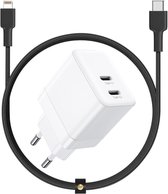 GaN Snellader met dubbele USB C Poort + Stevige 8-PIN Kabel 1 Meter - 35W Oplader - Geschikt voor iPhone, iPad - Adapter met Fast Charge