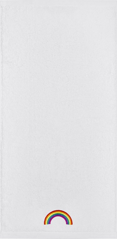 Handdoek 50x100 cm wit met borduring Regenboog LGBT - 4 stuks