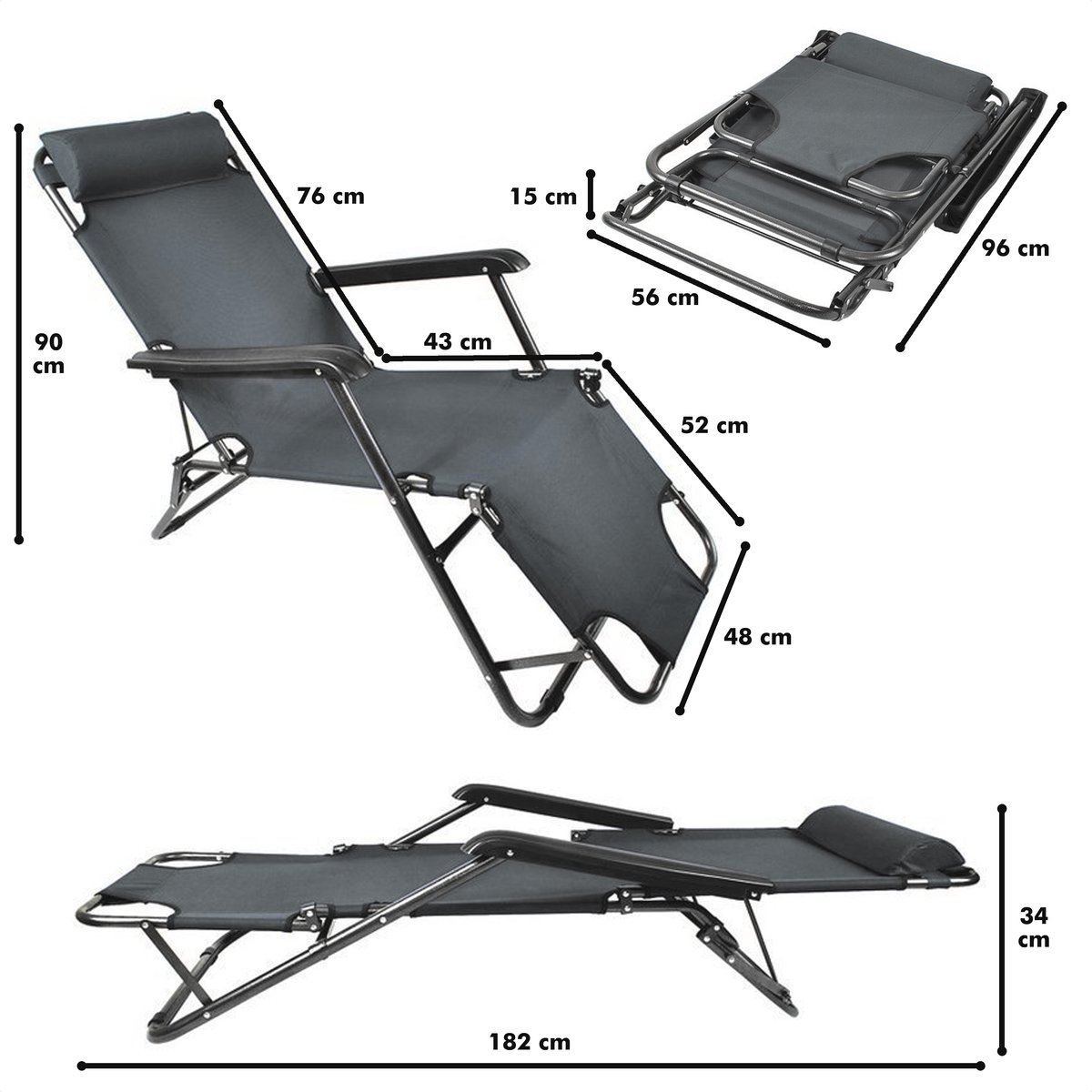 AYD Home Ligbed - Met Hoofdkussen - Zonnebed - Ligbed Tuinmeubel Ligstoel Lounger Tuinstoel Ligbed Tuin Ligbed Tuin Opklapbaar Ligbed Buiten Loungestoel