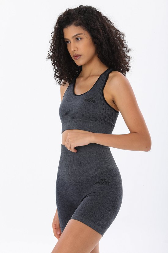 Mives® Sportlegging en Top - yoga-outfit - Fitness set - Scrunch Butt - Dames Legging - Sportkleding - Fashion legging - Broeken - Gym Sports - Legging Fitness Wear - High Waist - GRIJS - maat M - SHORT & BRA van Mives® — afbeelding 2