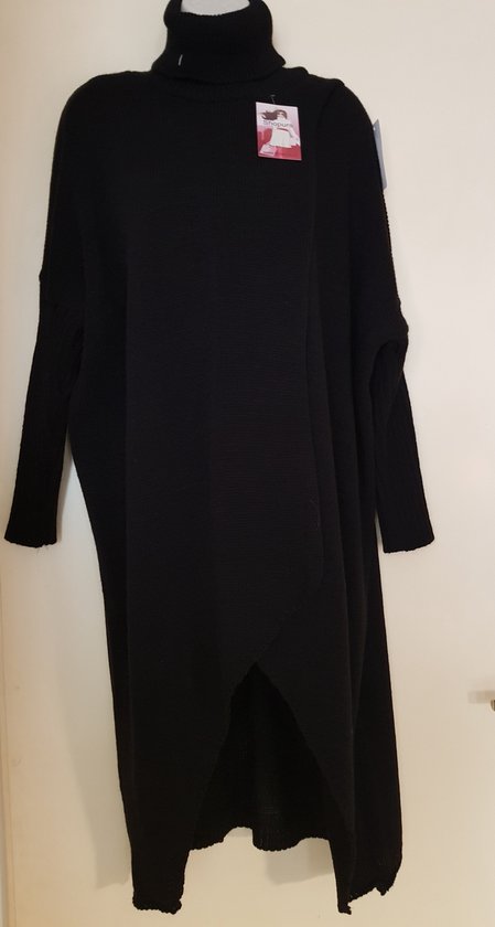 Dames trui lang met overslag zwart One size
