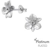 Joy|S - Zilveren orchidee oorbellen - platinum plated - massief - 10 mm - bloem oorknoppen