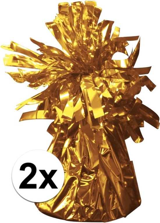 Gouden ballongewicht met 2x aanduiding, glanzend en feestelijk.