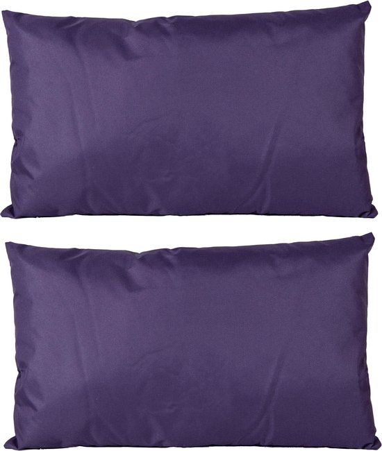 2x Bank/sier kussens voor binnen en buiten in de kleur paars 30 x 50 cm - Tuin/huis kussens