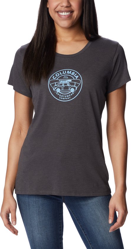 Columbia Daisy Days T Shirt Dames met Print - Outdoorshirt met Korte Mouwen - Zweetafvoerende Stof - Grijs - Maat M