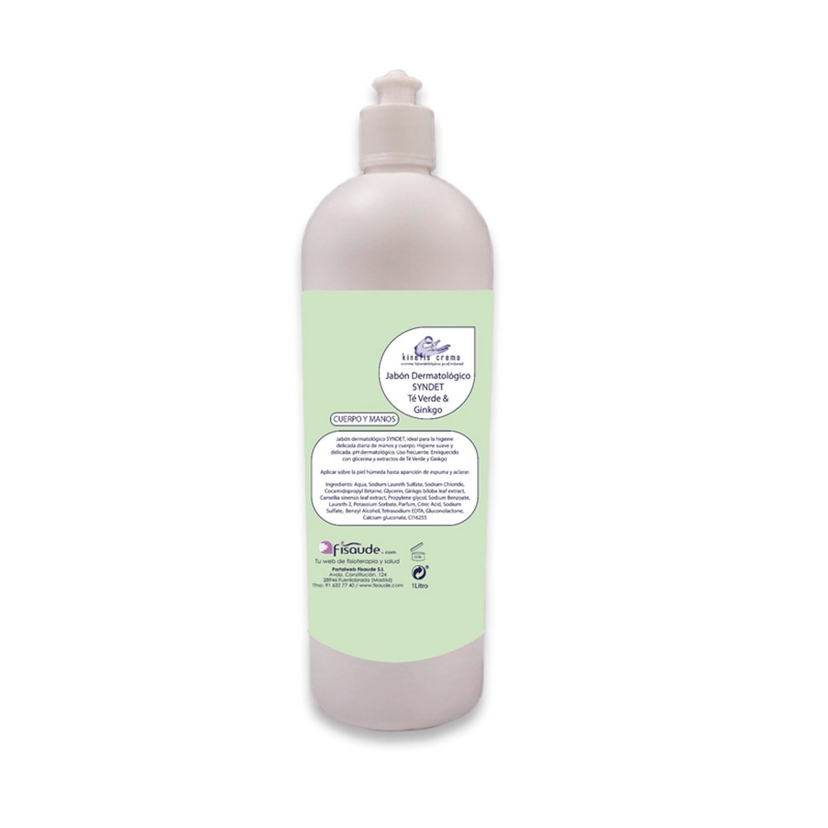 1 liter Dermatologische Syndet zeep gebruikt in ziekenhuizen Groene Thee & Ginkgo 2 in 1: Handen en lichaam (1 liter). Maximale desinfectie zonder uw lichaam te beschadigen.
