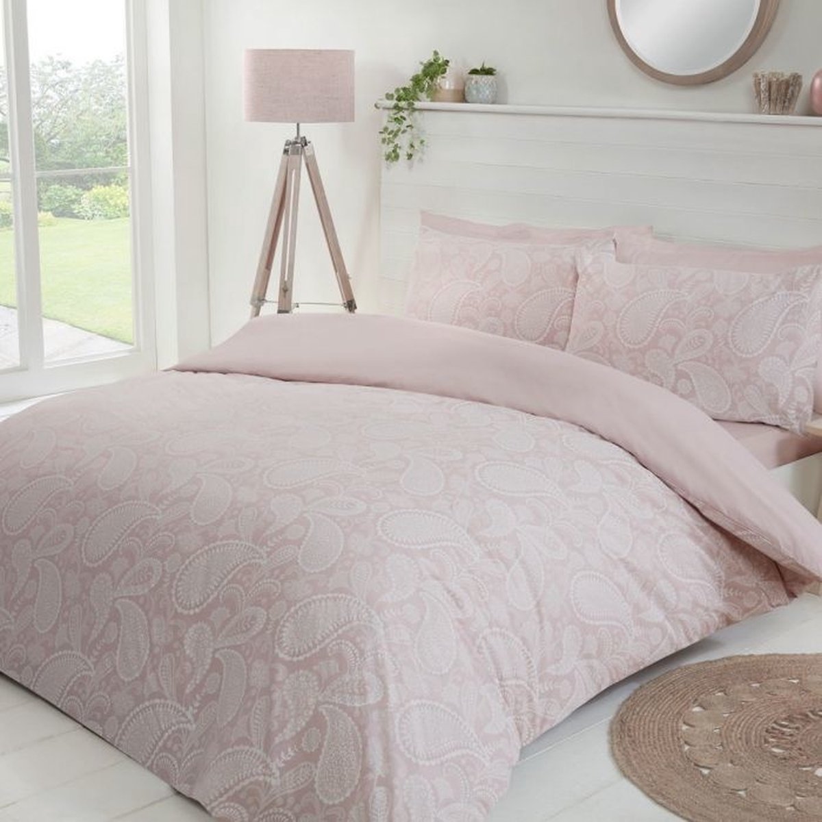 Sleepdown dekbedovertrek Paisley paste blush pink 230x220 + 50x75 cm / Lits-jumeaux