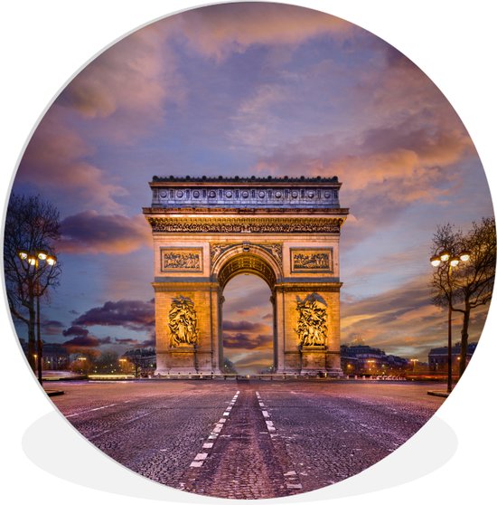 WallCircle - Wandcirkel ⌀ 90 - Kleurrijk beeld van de beroemde Triomfboog in Parijs - Ronde schilderijen woonkamer - Wandbord rond - Muurdecoratie cirkel - Kamer decoratie binnen - Wanddecoratie muurcirkel - Woonaccessoires