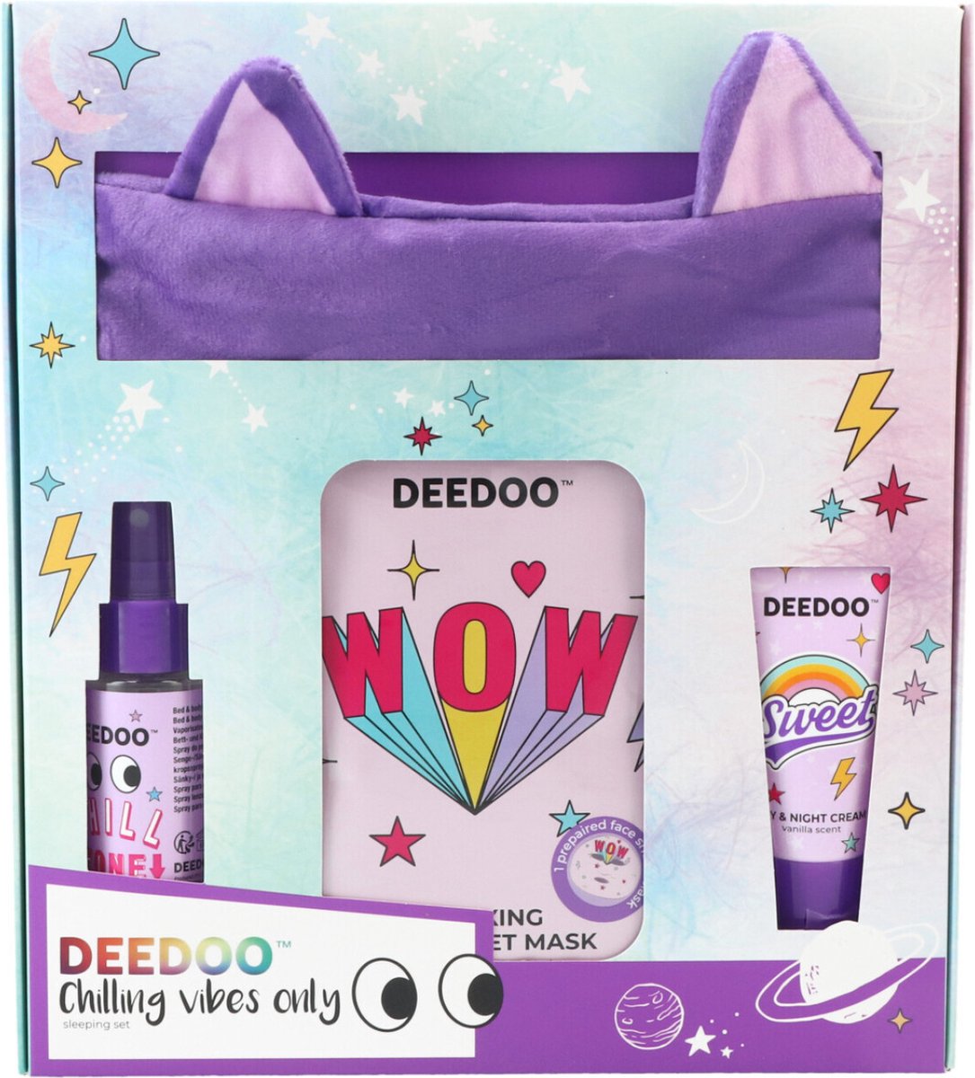 Goedkoopste DeeDoo Teens Giftset 4-delig- nachtmasker-kussenspray-gezichtsmaskertje-nachtcrème