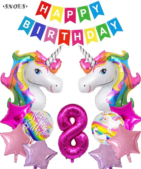 Snoes Helium Ballonnen Set 8 Jaar - Verjaardag Versiering - Folieballonnen - Happy Birthday Slinger