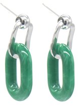 Boucles d'oreilles d'oreilles avec Ovale - Acier Inoxydable - 2,8 cm - Argent et Vert