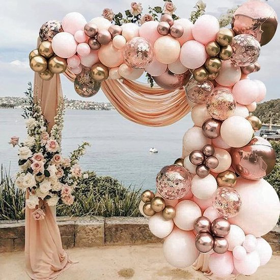 Arche de ballons : 75 ballons rose gold et champagne - décoration