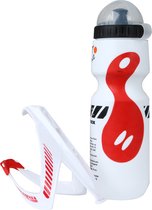 Bidon avec porte-bidon Set Vélo - Wit- Rouge - Bidon léger (650 ml) + Support - Porte-bidon VTT Antidérapant - Vélo de route