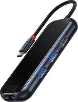 Baseus AcmeJoy USB-C naar USB-A/HDMI/USB-C, RJ45 en SD/TF Grjs