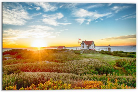 WallClassics - Dibond - Zonsondergang bij Boederijen - 60x40 cm Foto op Aluminium (Wanddecoratie van metaal)