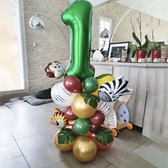 Jungle Ballonnen Set 1 Jaar - 35 Stuks - Verjaardag Versiering / Feestversiering - Kinderfeestje - Jungle / Safari / Dieren / Dierentuin / Zoo Themafeest - Verjaardagsversiering Jongen / Meisje / Groene ballonnen / Helium ballon - Jungle Versiering
