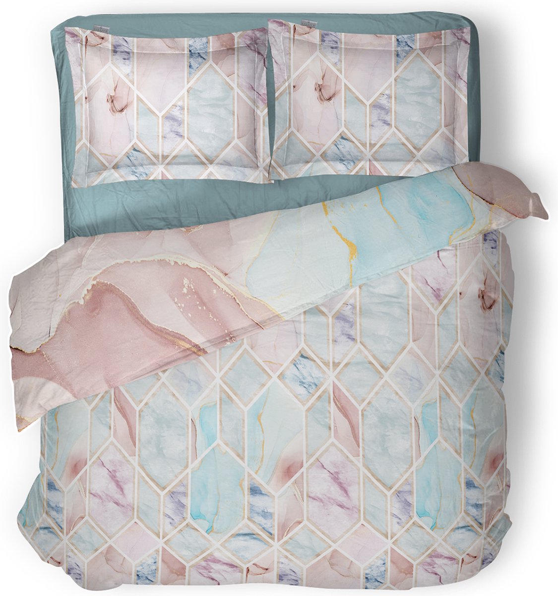 LINNICK Dekbedovertrek katoen Geometric Diamond - multi - 240x200/220cm - lits jumeaux