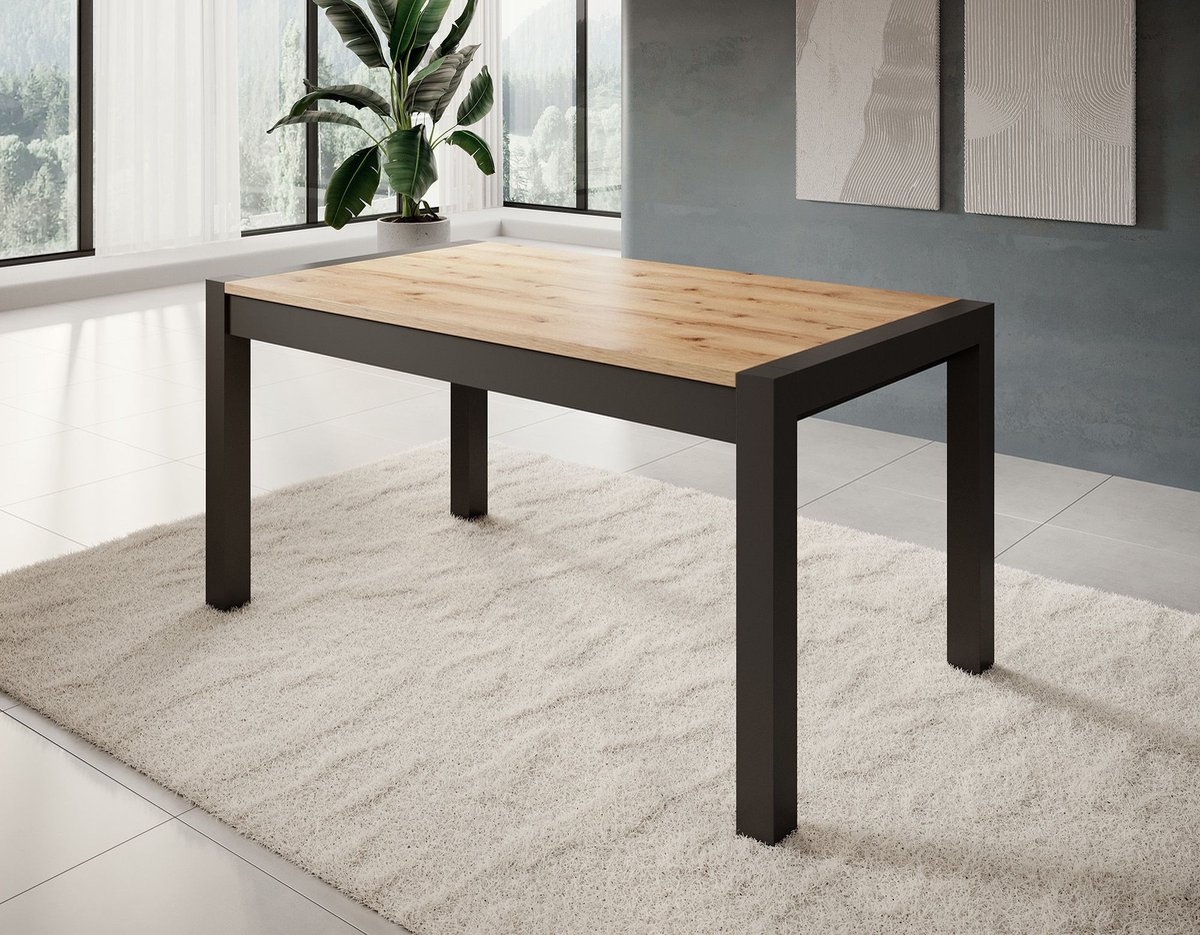 Meubella - Eetkamertafel Acapulco - Eiken Zwart 240 cm - Uitschuifbaar