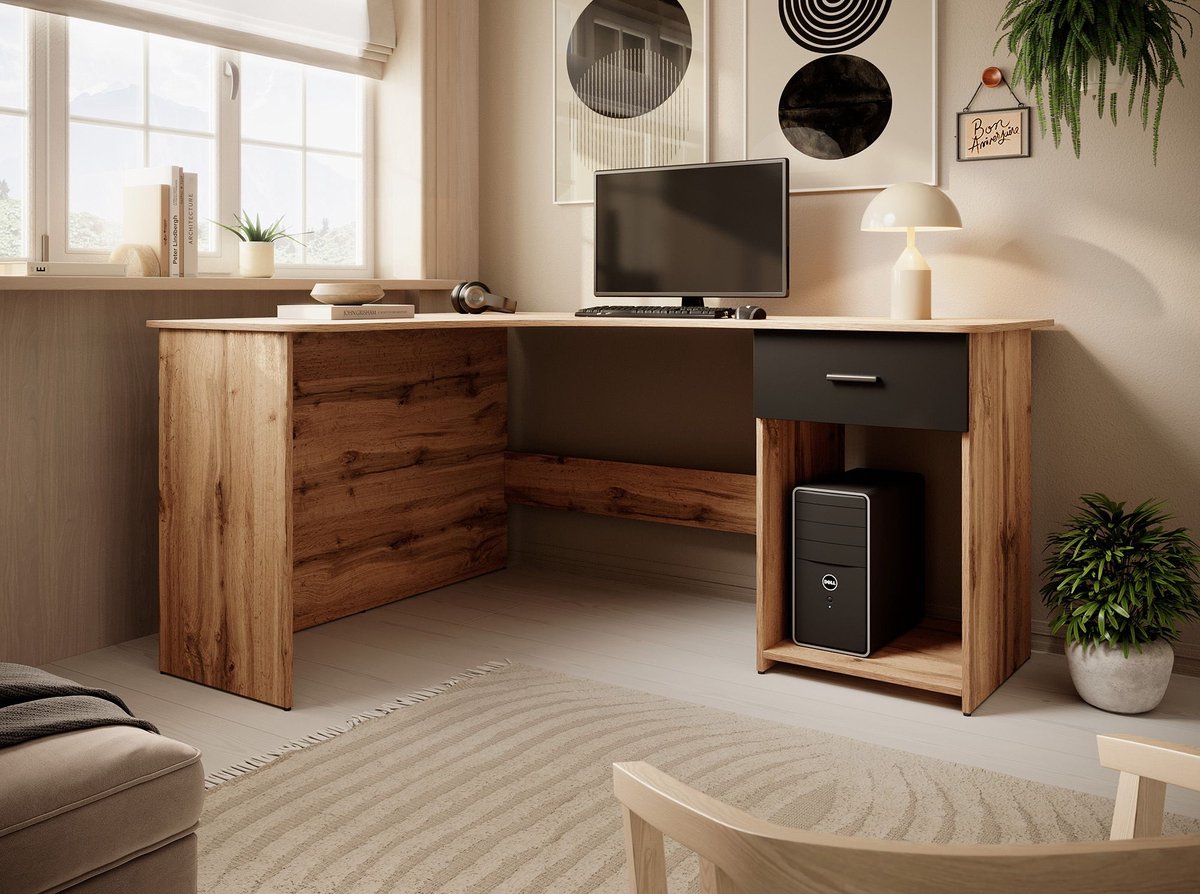 Meubella - Bureau Ciudad - Eiken - Zwart - 155 cm