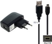 2.0A lader + 1,0m Mini USB kabel. Oplader adapter met robuust snoer geschikt voor o.a. Garmin Zumo 210, 220, 310, 340, 340LM, 345, 345LM, 346 LMT-S, 350, 350LM, 390, 390LM