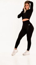 Comfort sportoutfit / sportkleding set voor dames / fitnessoutfit legging + sport top (zwart)